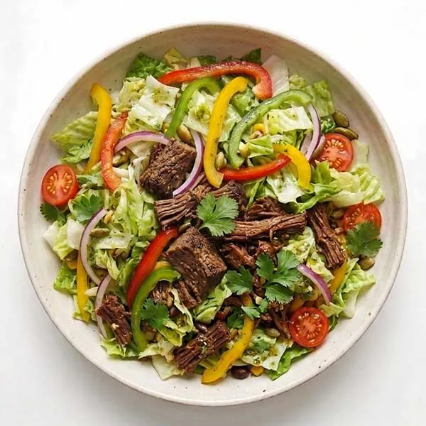 Mexican Shredded Beef  Salad With Lettuce and Peppers